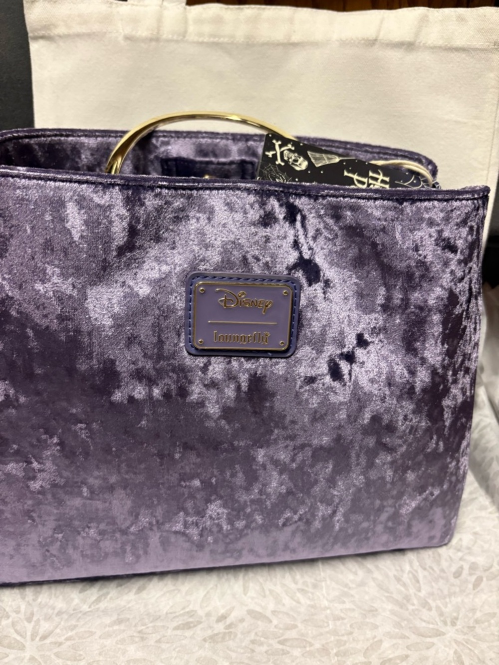 Loungefly Lavender Velvet Hocus Picus Tote with Gold Handle